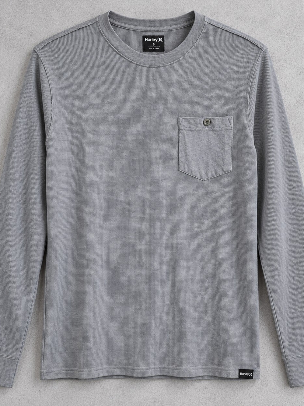 Hurley Men’s Gray Waffle Knit Thermal Long Sleeve Pocket Shirt Size Small